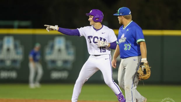 Brunson pointing to dugout after a double.